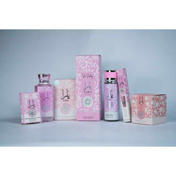 Coffret Yara Rose 7 Produits – Parfum, Brume, Gel Douche, Bougie & Diffuseur