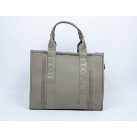 Borsa shopping in tessuto taupe con effetto testurizzato
