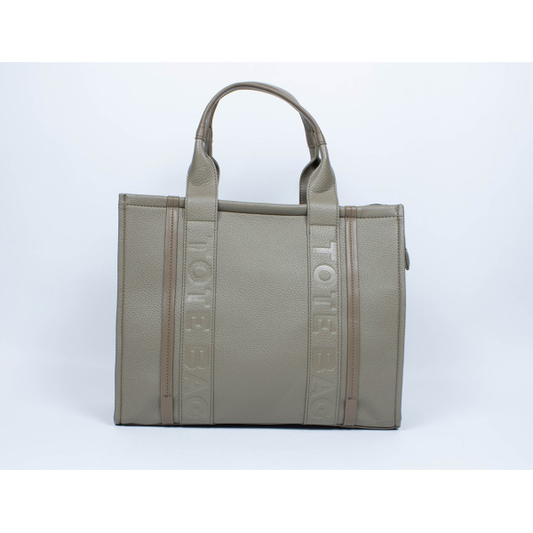 Borsa shopping in tessuto taupe con effetto testurizzato
