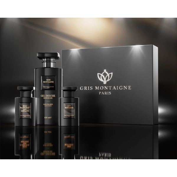 Cofanetto in legno Montaigne Gris Montaigne | Profumo + Bagnoschiuma + Olio secco