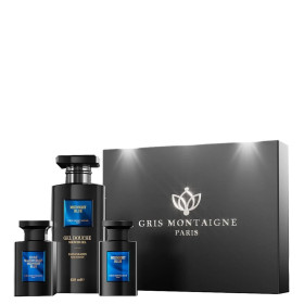 Set regalo Midnight Blue per uomini e donne di Gris Montaigne – Profumo + Cura (75 ml/650 ml/75 ml)