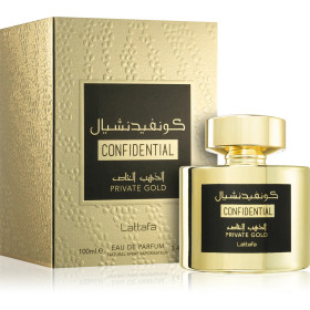 Scatola e flacone di profumo Confidential Gold