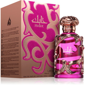 Flacone di profumo rosa con confezione