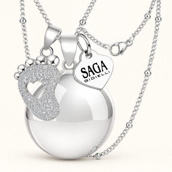 Collana con piedi a motivo di cristallo – Catena SAGA GIOIELLI 100 cm in acciaio inox