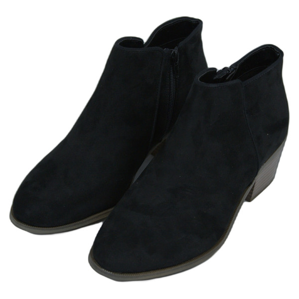 Botines bajos de ante con tacones pequeños negros - HUY323