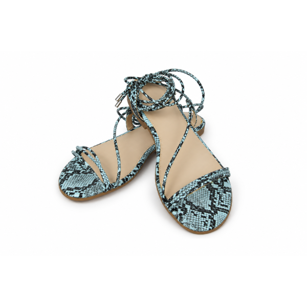 Sandales Samantha à lacets motif serpent bleu — The Drop