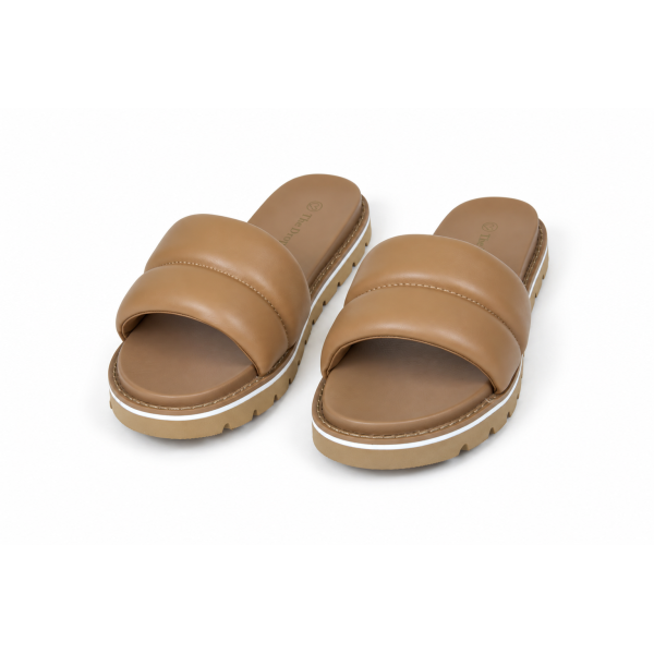 Sandalias mule Issi moka con tiras acolchadas — The Drop