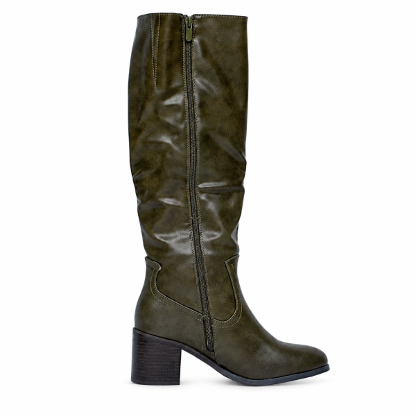 Botas altas caqui de mujer con tacón de 5 cm