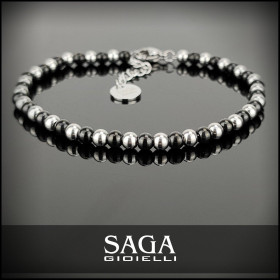 BRACCIALETTO UNISEX CON SFERE D'ACCIAIO ARGENTO NERO