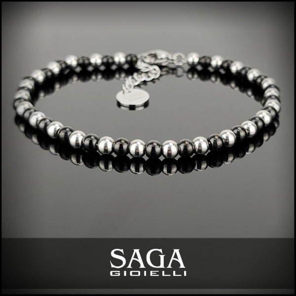 BRACCIALETTO UNISEX CON SFERE D'ACCIAIO ARGENTO NERO