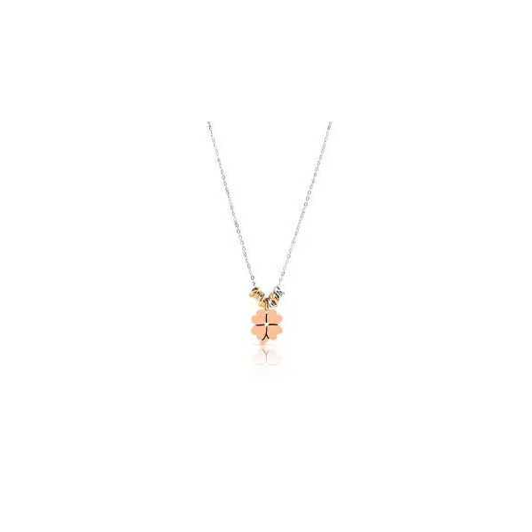Collana bicolore in acciaio inox con trifoglio - SAGA GIOIELLI